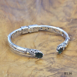 Bali Silver Oval Gemstone Gold Bracelet