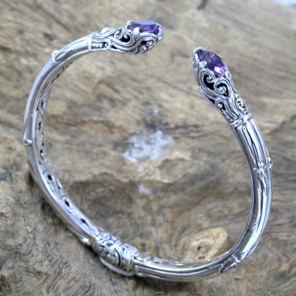 Bali Silver Amethyst Oval Gold Bracelet