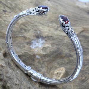 Bali Silver Oval Gemstone Gold Bracelet
