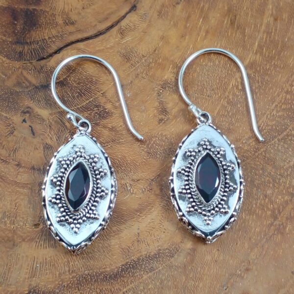 Garnet Stone Earrings Silver Bali