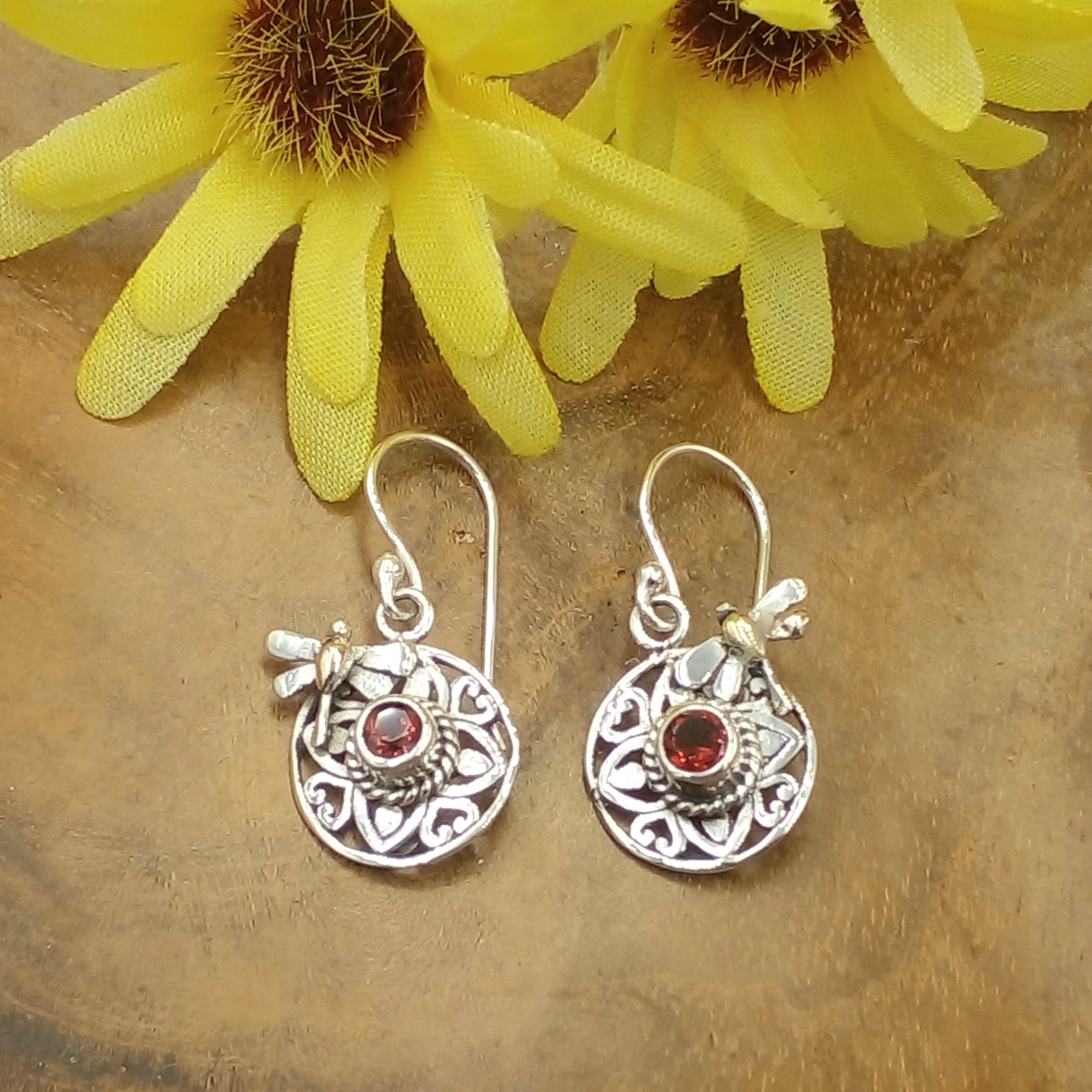 Bali Silver Gemstone Earrings E1735GRTW165 - Image 3