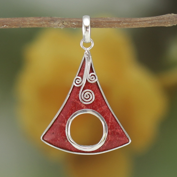 Red Coral Silver Pendant Bali Jewelry P032CRLW95
