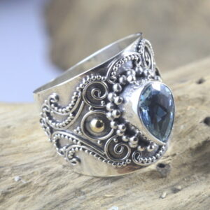 Bali Artisan Silver Gemstone Gold Ring R325AMYW225 - Image 1
