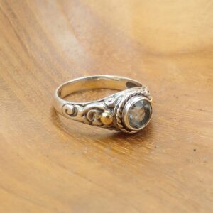 Sterling Silver Bali Ring With Gold And Gem R671TQSW155 - Image 1