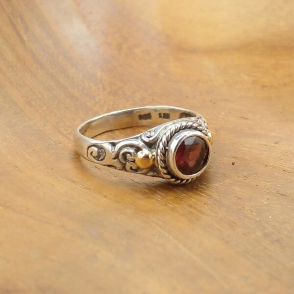 Sterling Silver Bali Ring With Gold And Gem R671TQSW155