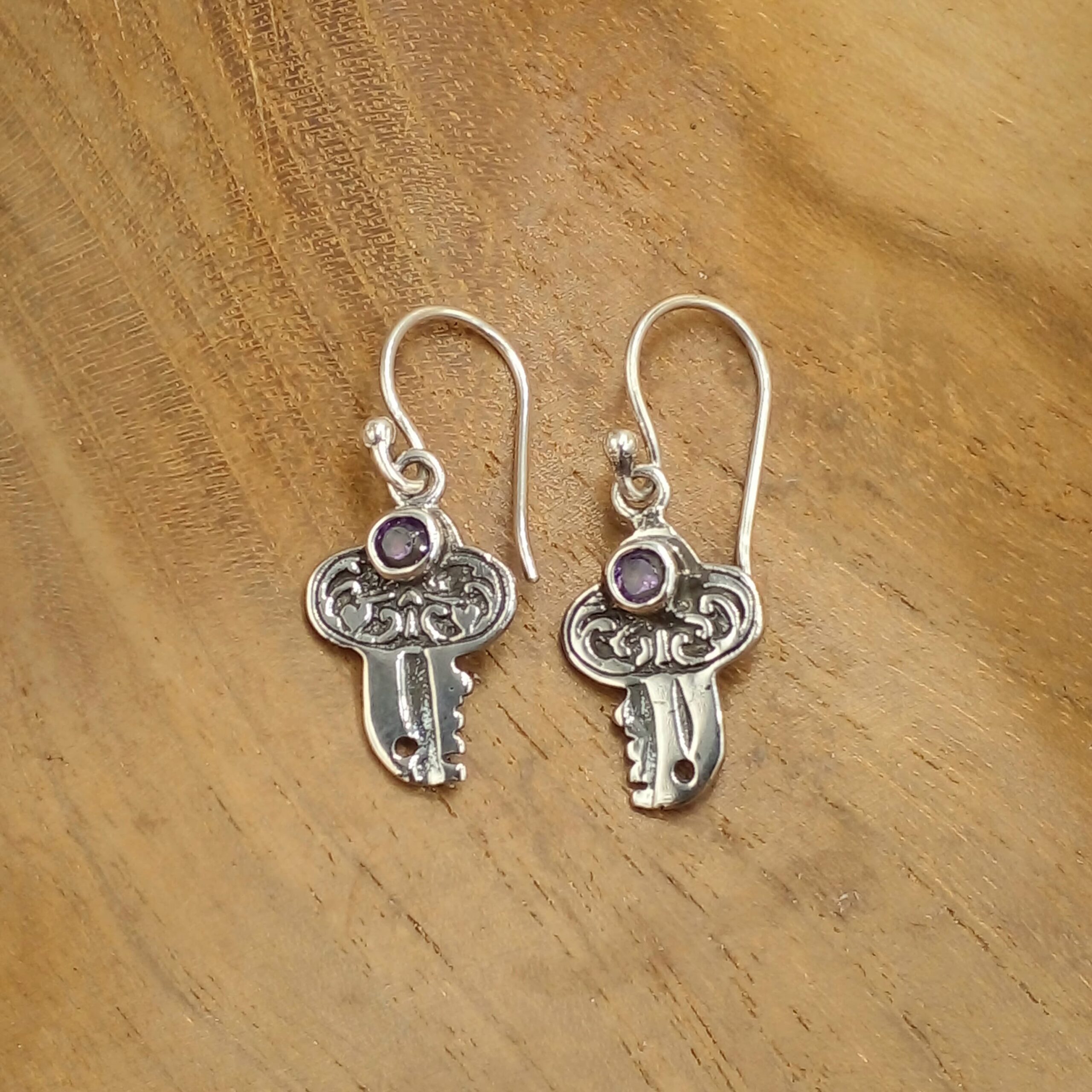 Key Silver Earrings with Gems E1778AMYW160 - Image 1