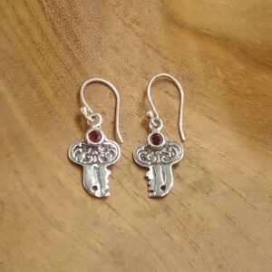 Key Silver Earrings with Gems E1778AMYW160 - Image 2