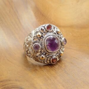 Sterling Silver Bali Ring With Gold And Gem R672AMYW563 - Image 1