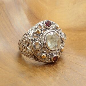 Sterling Silver Bali Ring With Gold And Gem R672AMYW563 - Image 2