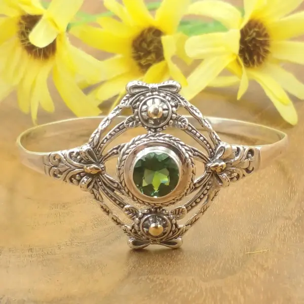 Balinese Silver Cuff Bracelet with Gemstones B658LRMW646