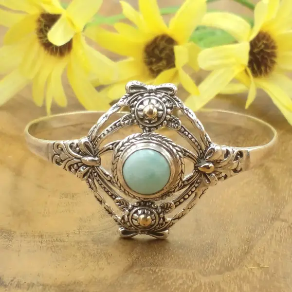 Balinese Silver Cuff Bracelet with Gemstones B658LRMW646