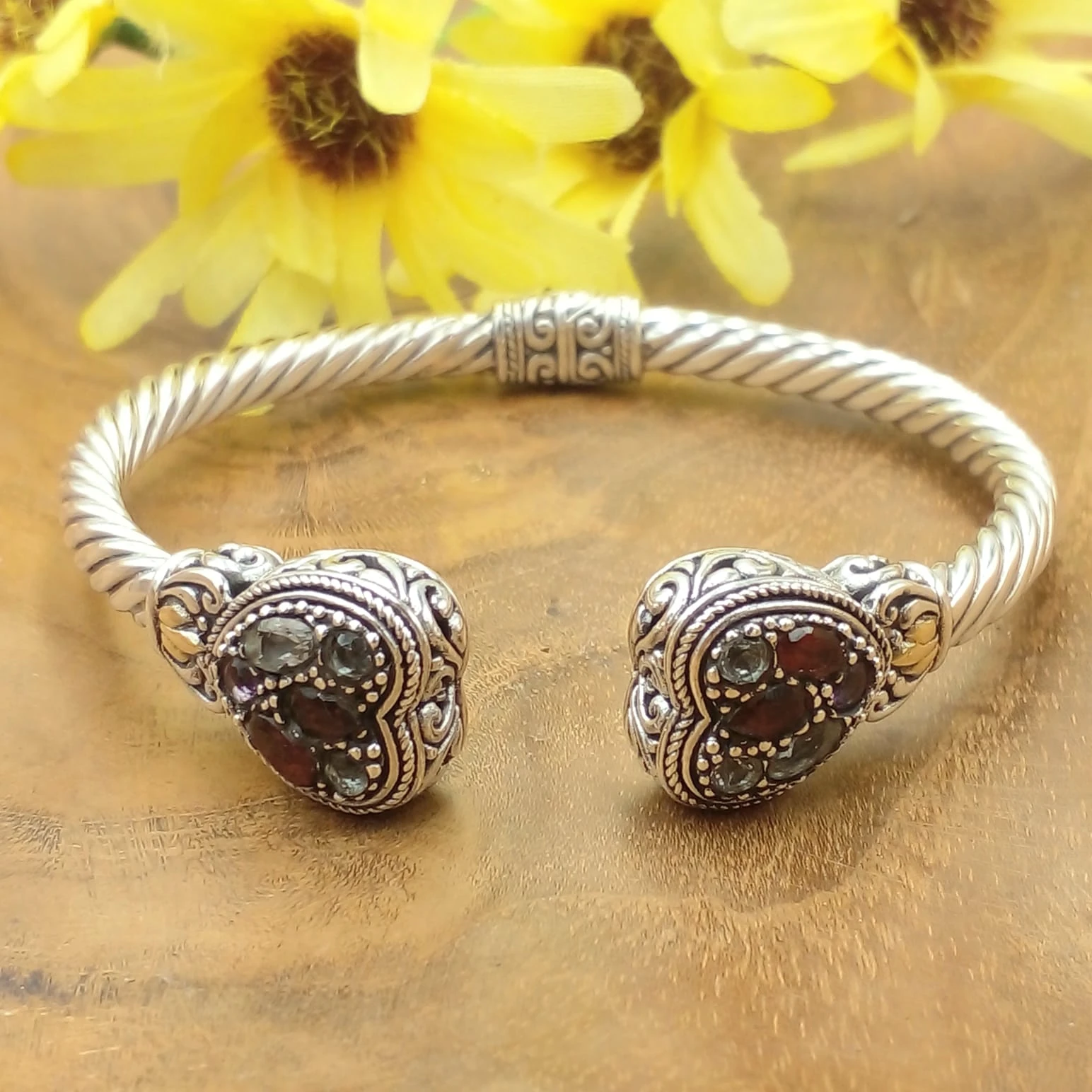 Silver Cable Bracelet With Gemstones B659A-W1403 - Image 1
