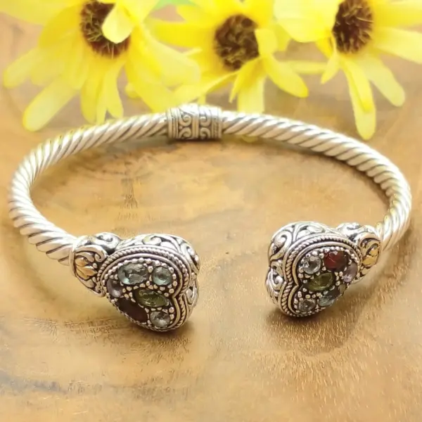 Silver Cable Bracelet With Gemstones B659A-W1403