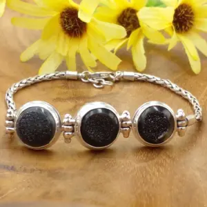 Silver Chain Bracelet With Druzy Gems B660BK-W771 - Image 1