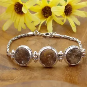 Silver Chain Bracelet With Druzy Gems B660BK-W771 - Image 2