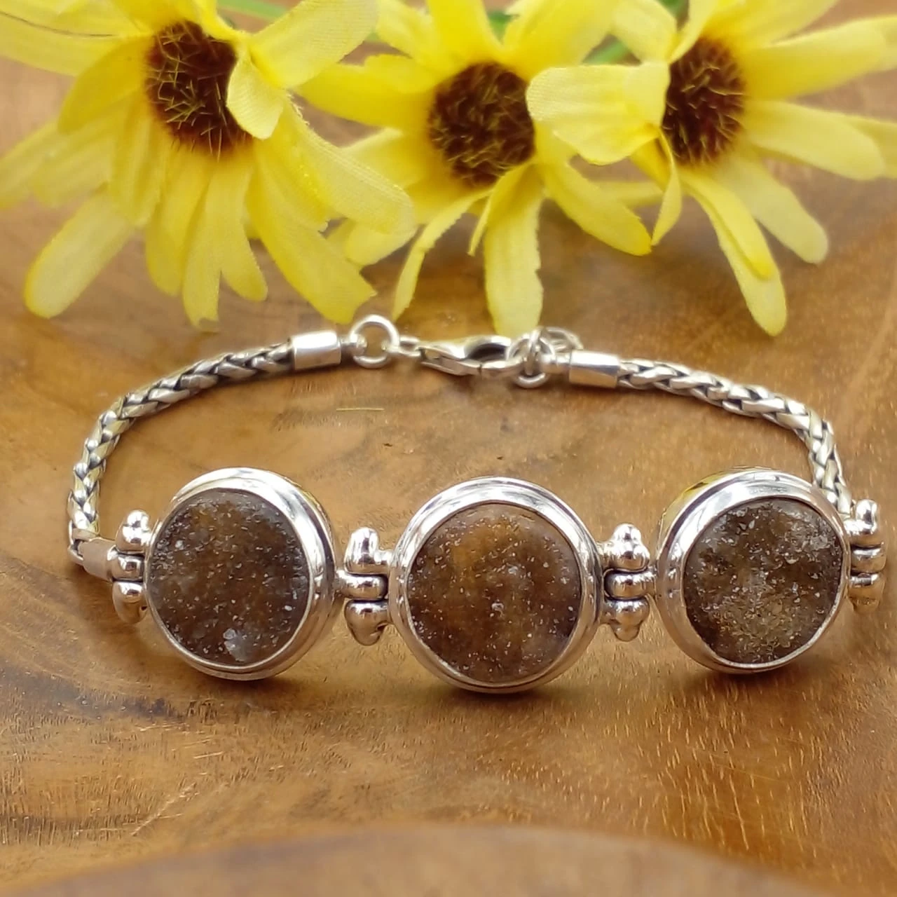 Silver Chain Bracelet With Druzy Gems B660BK-W771 - Image 2