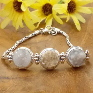 Silver Chain Bracelet With Druzy Gems B660BK-W771 - Image 3