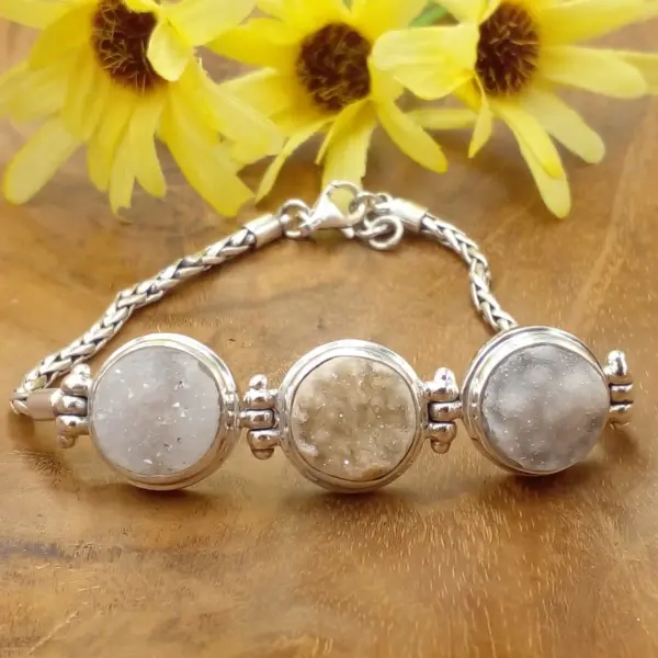 Silver Chain Bracelet With Druzy Gems B660BK-W771