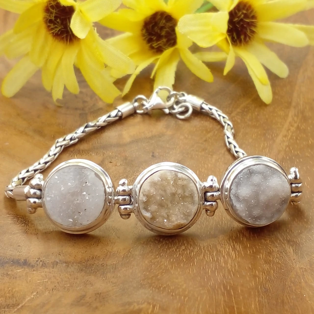 Silver Chain Bracelet With Druzy Gems B660BK-W771 - Image 3