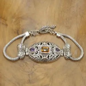 Balinese silver chain bracelet with Balinese carvings B662GG-W1551 - Image 2