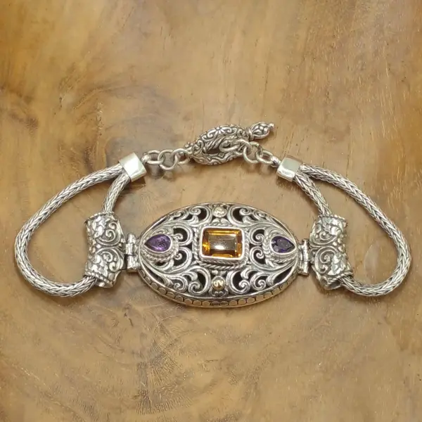 Balinese silver chain bracelet with Balinese carvings B662GG-W1551