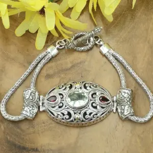 Balinese silver chain bracelet with Balinese carvings B662GG-W1551 - Image 1
