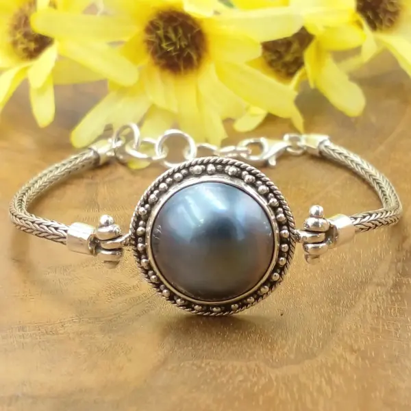 Mabe Pearl Silver Chain Bracelet B663MWTW771