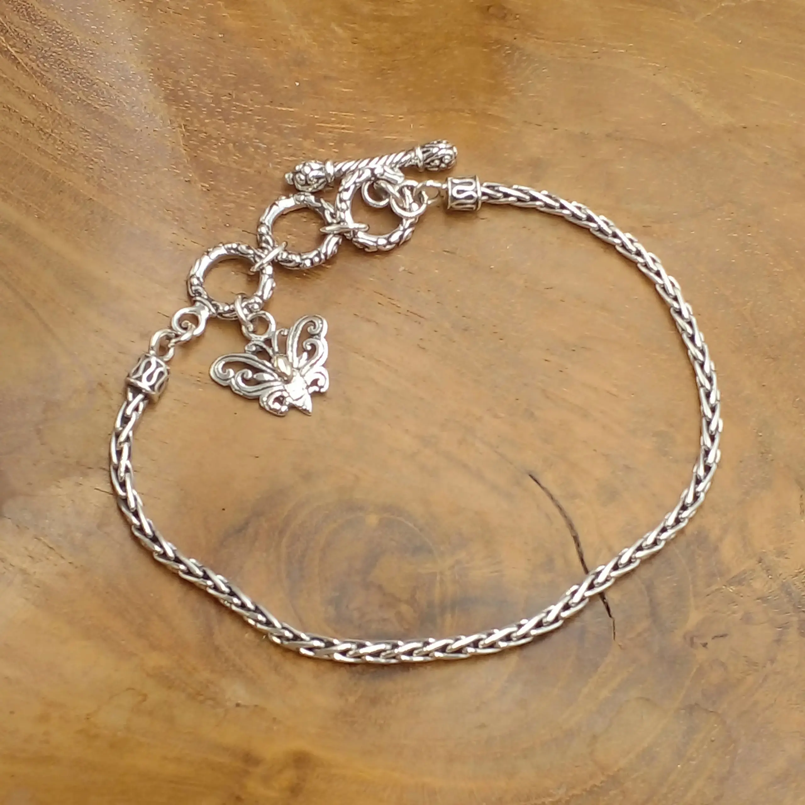 Balinese Silver Chain Bracelet with Butterfly Ornament B686W632 - Image 1