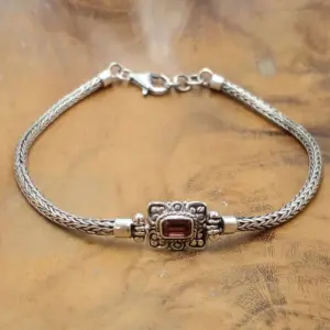 Balinese Silver rectangle Chain Bracelet B704GRTW415 - Image 1