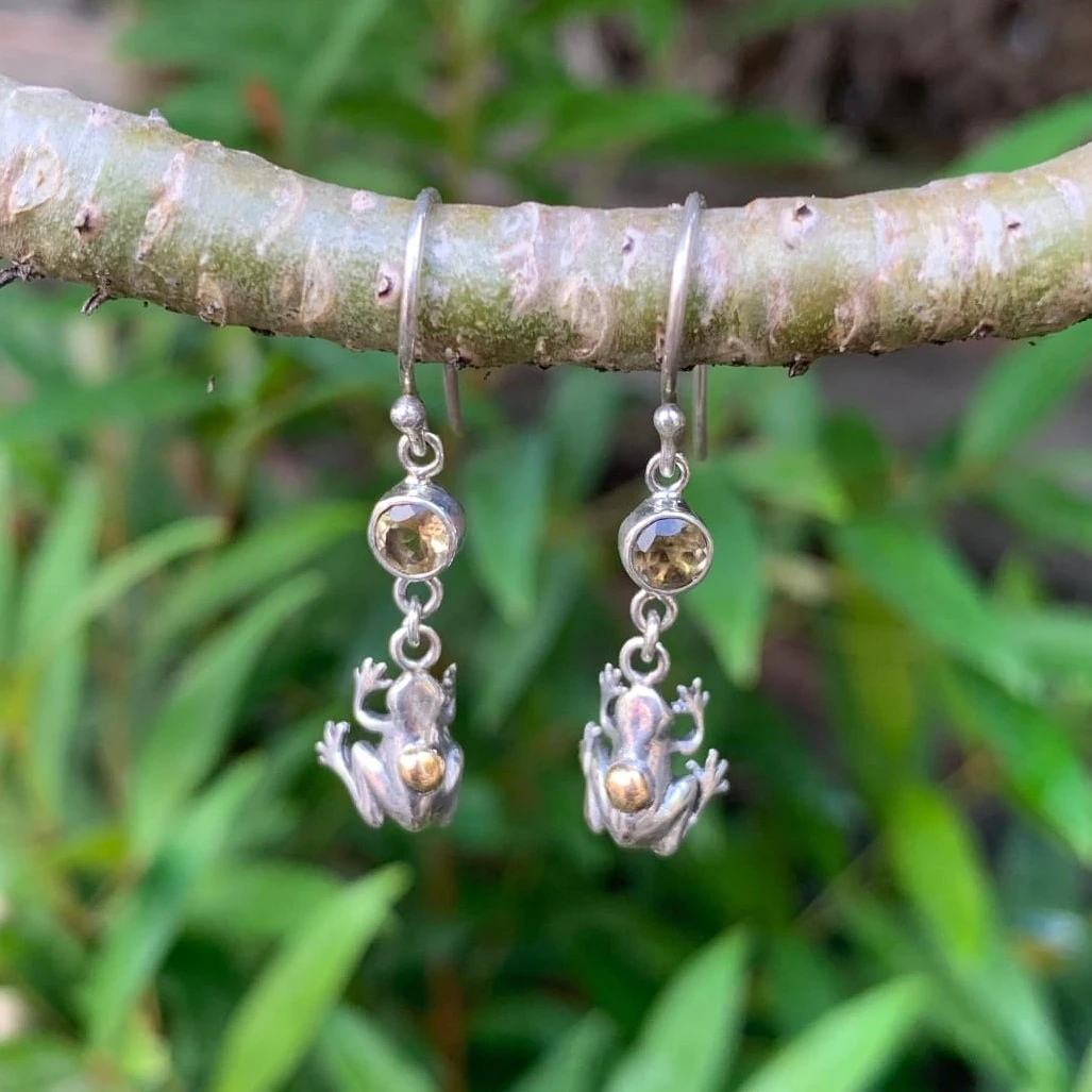 Frog Earrings With Gold & Gems E1802CTRW230 - Image 1