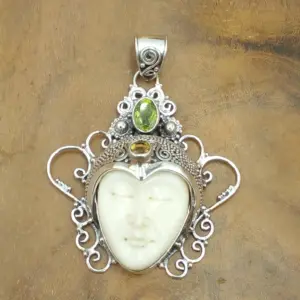Silver Mask Pendant With Gems P805D-W632 - Image 1