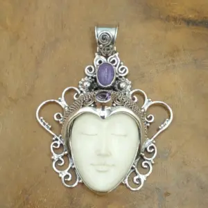 Silver Mask Pendant With Gems P805D-W632 - Image 2