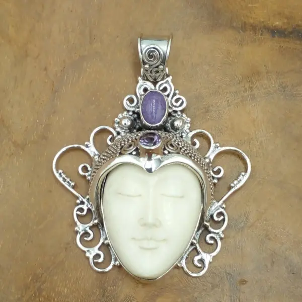 Silver Mask Pendant With Gems P805D-W632