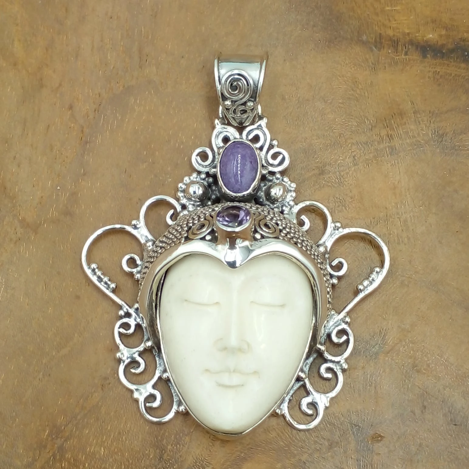Silver Mask Pendant With Gems P805D-W632 - Image 2