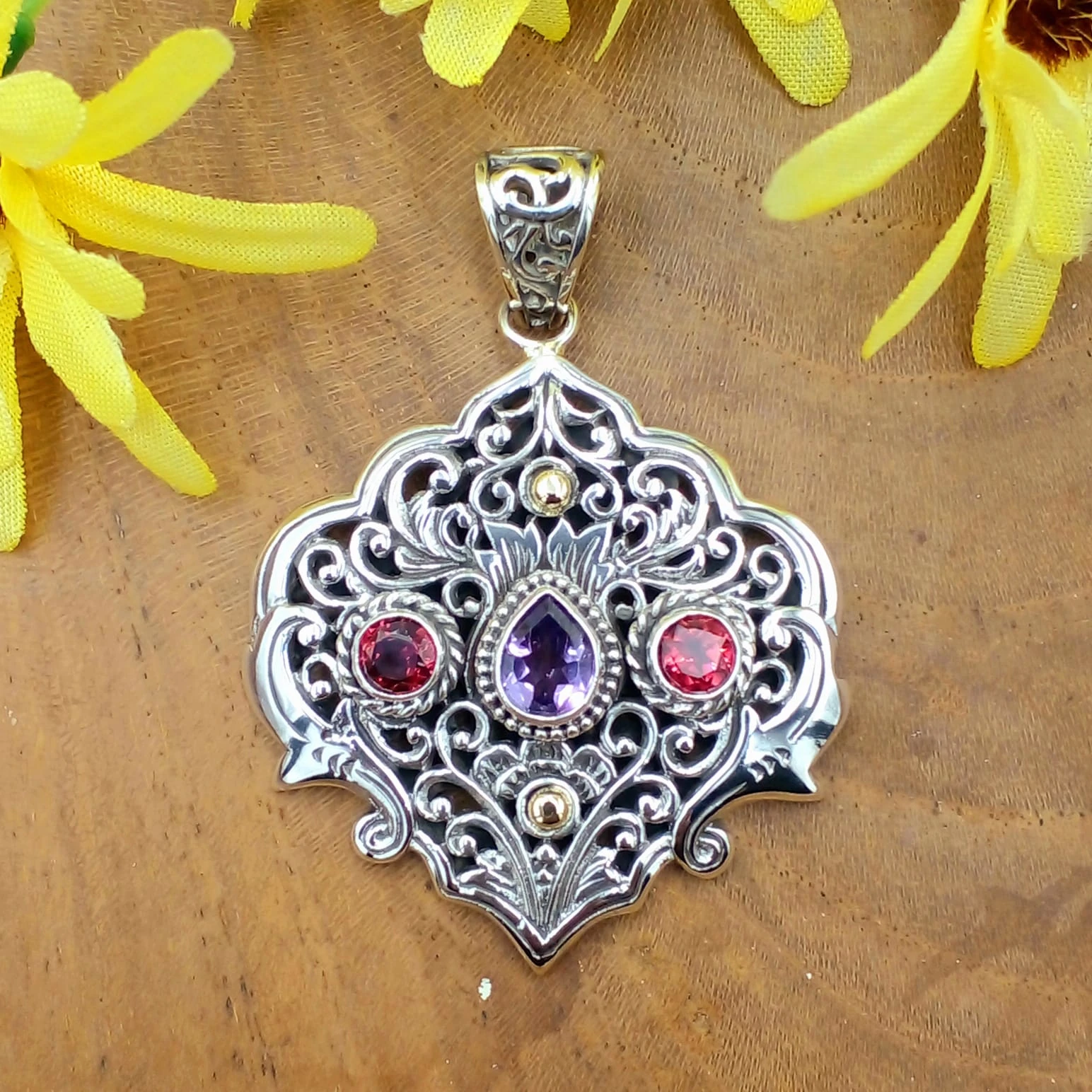 Balinese Silver Pendant With Gems P820AMGW942 - Image 1