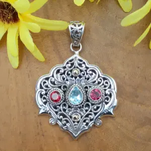 Balinese Silver Pendant With Gems P820AMGW942 - Image 2