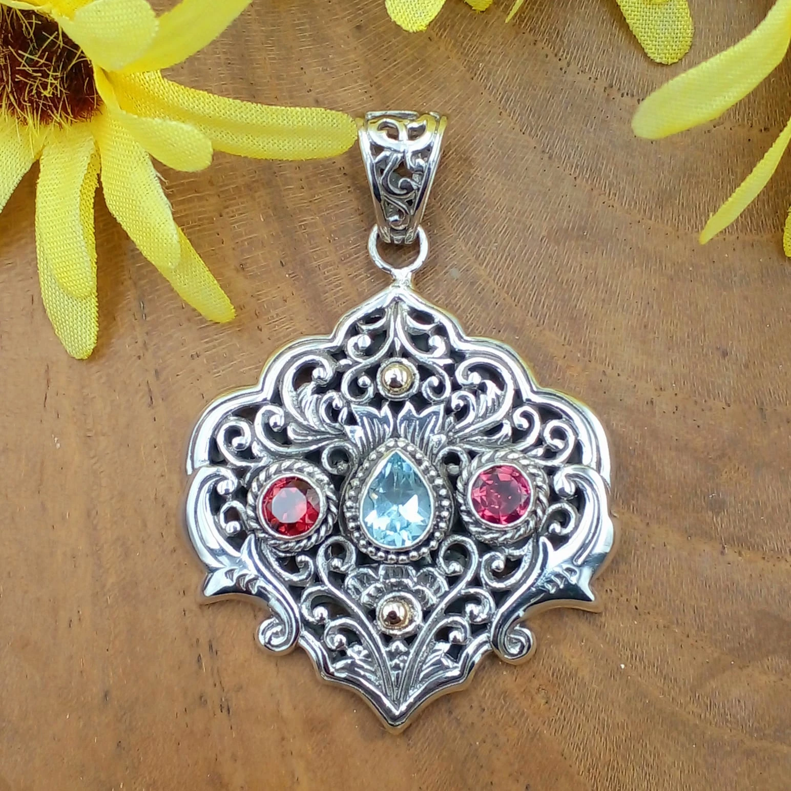 Balinese Silver Pendant With Gems P820AMGW942 - Image 2