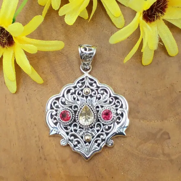 Balinese Silver Pendant With Gems P820AMGW942