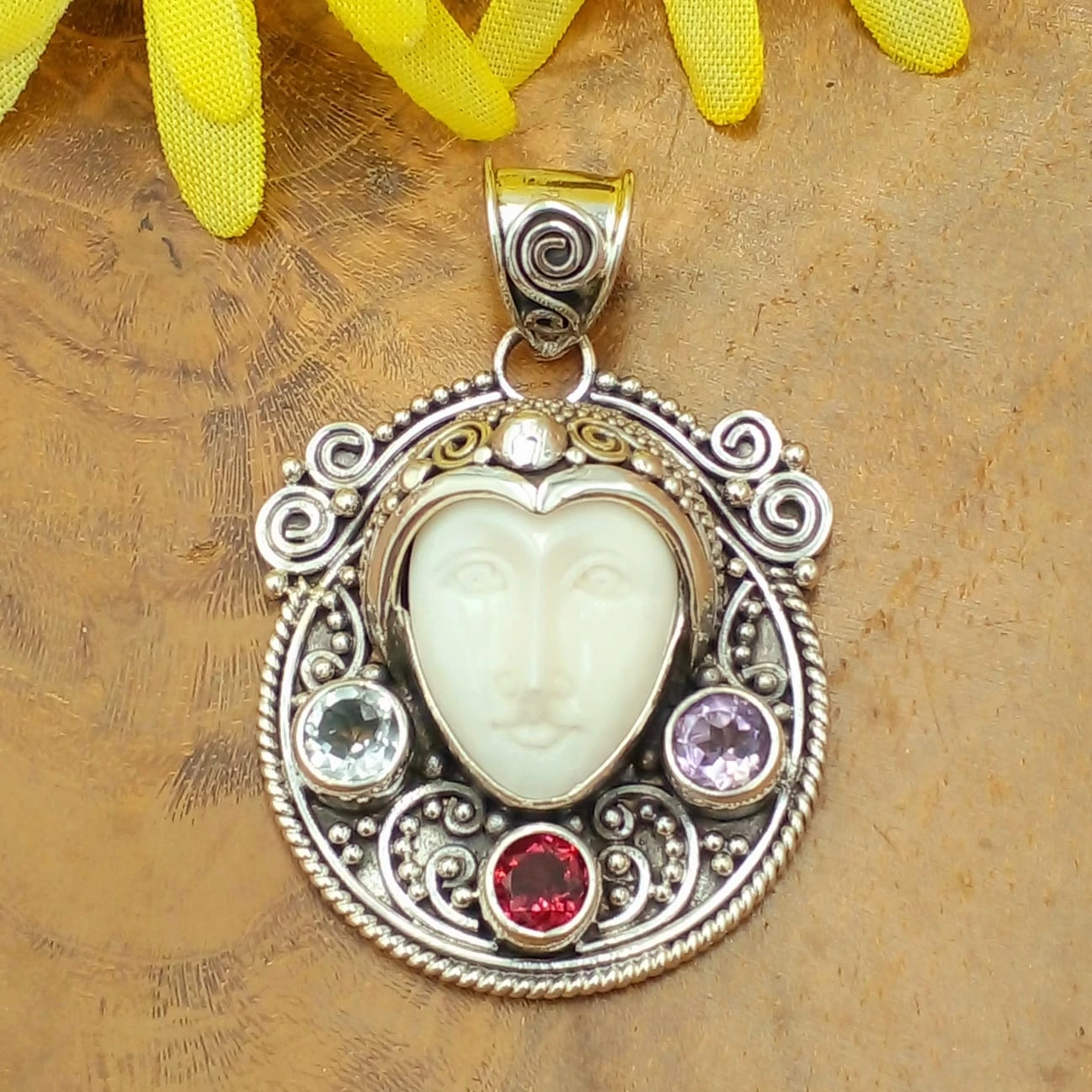 Silver Mask Pendant With Gems P824A-W554 - Image 1