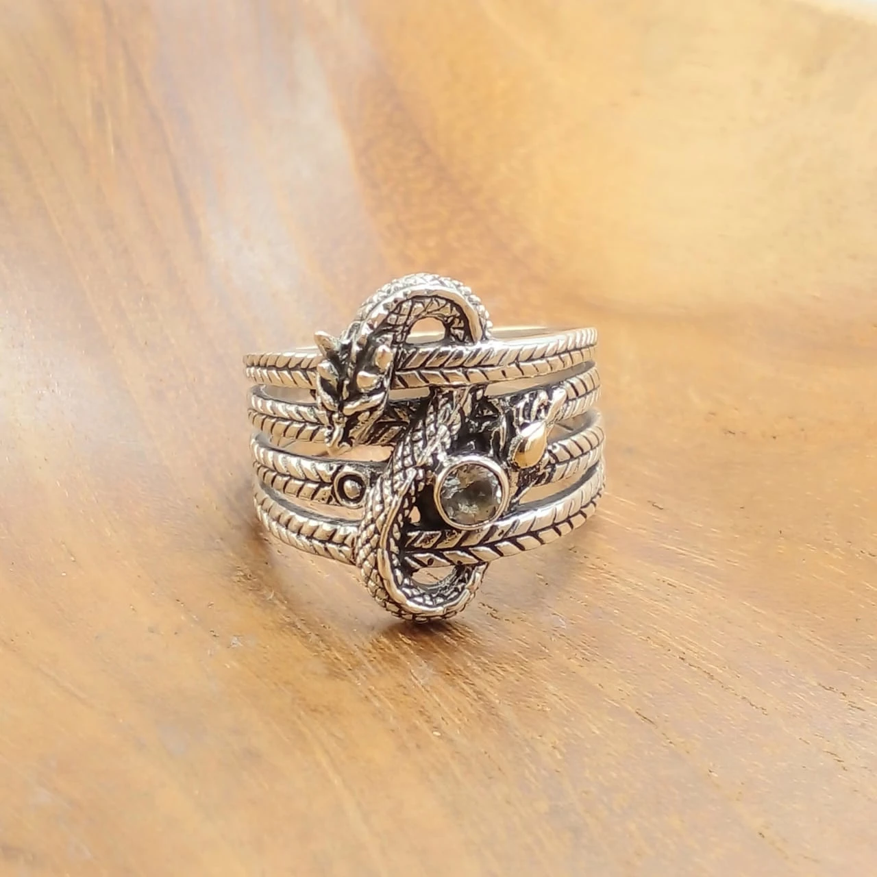 Dragon Silver Ring With Gems R680BTZW535 - Image 1