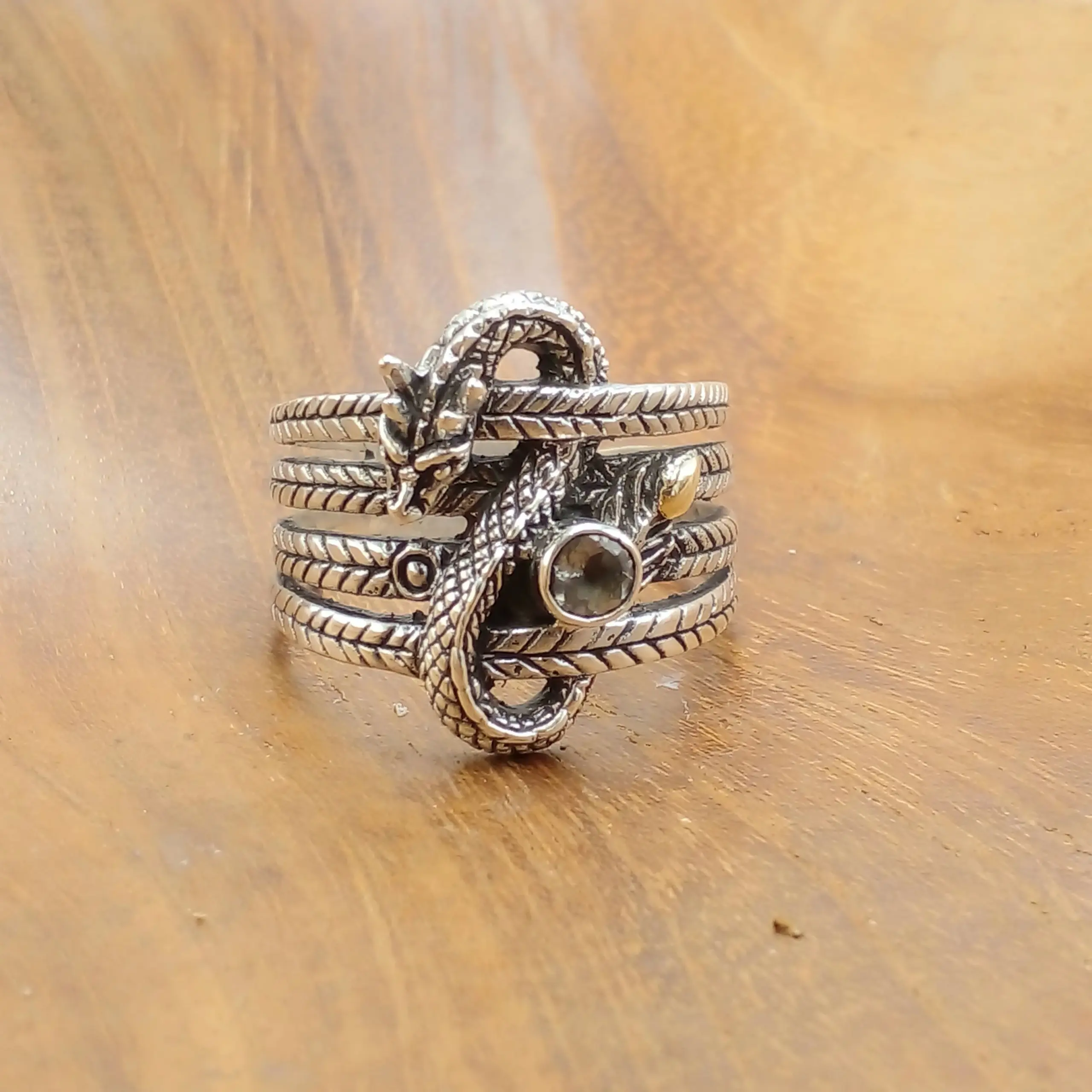 Dragon Silver Ring With Gems R680BTZW535 - Image 2