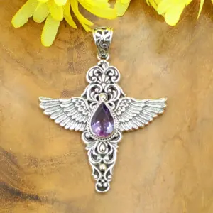 Silver Wing Pendant With Gems P836AMYW877 - Image 1