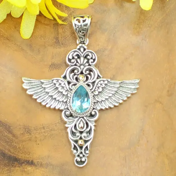 Silver Wing Pendant With Gems P836AMYW877