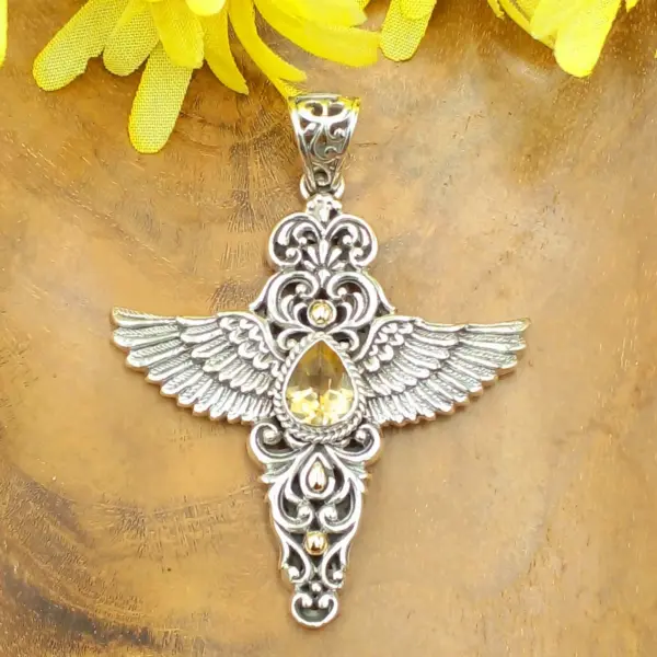 Silver Wing Pendant With Gems P836AMYW877