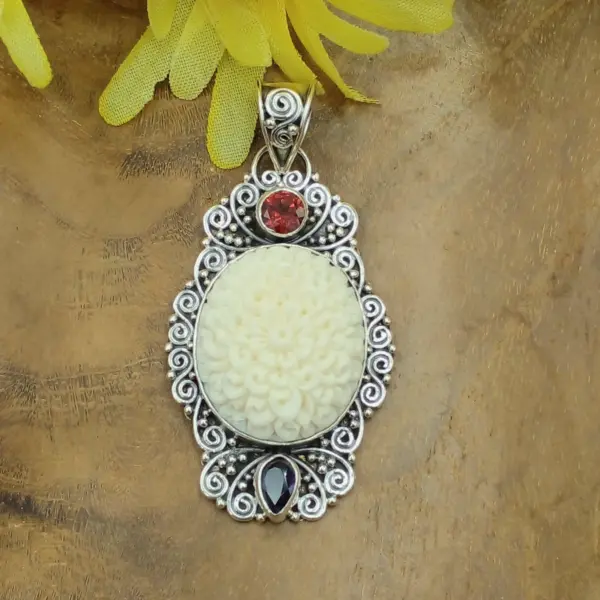 Balinese Carved Silver Pendant P838GA-W434