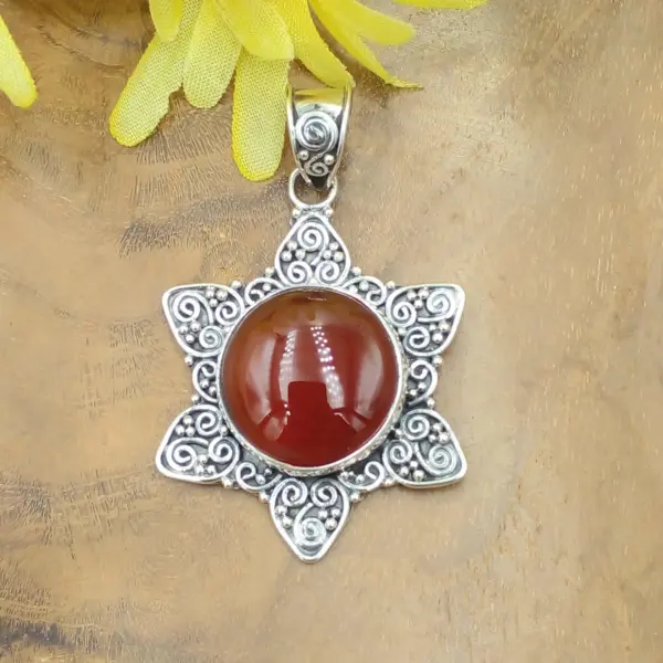 Balinese Silver Pendant with Gems P839C-W378