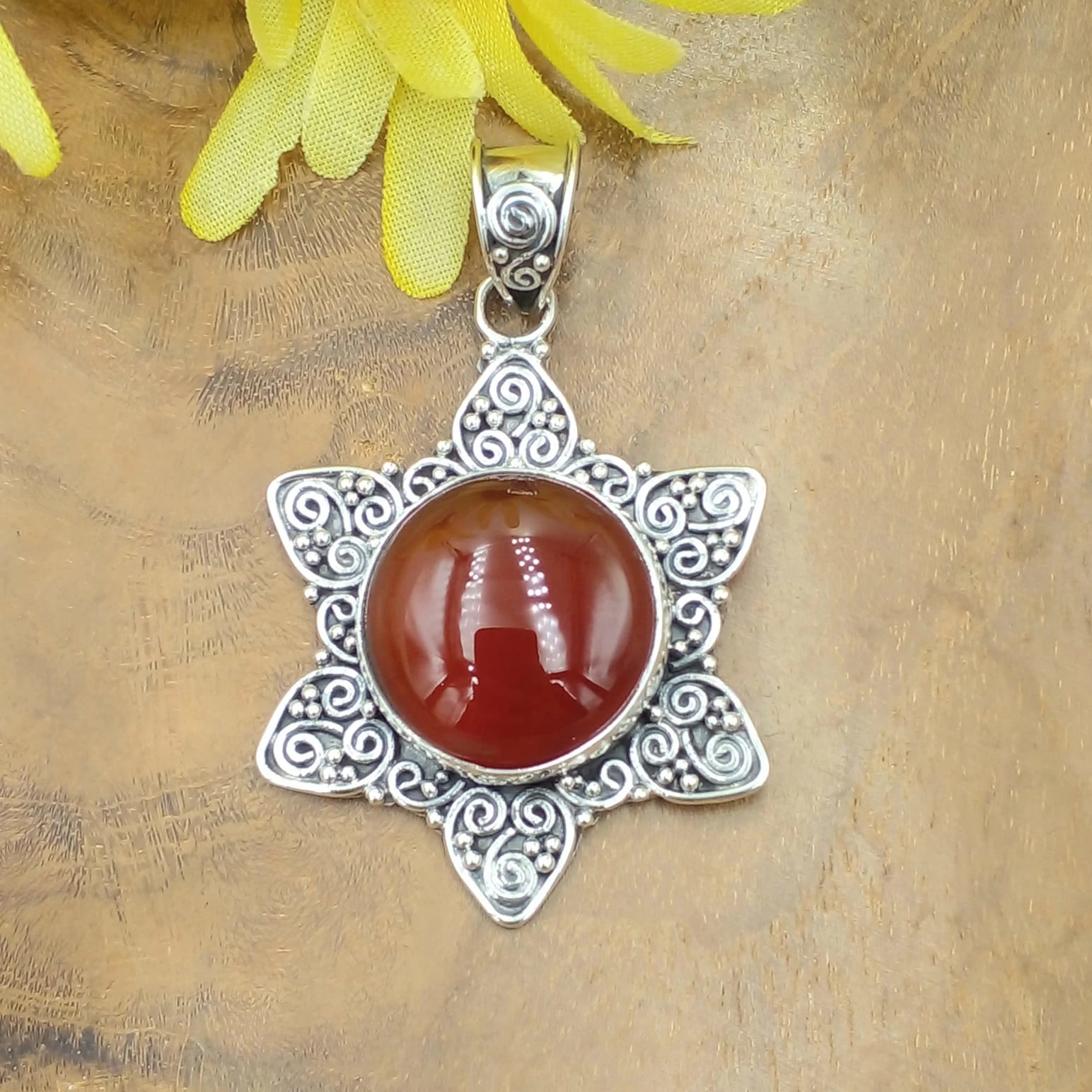 Balinese Silver Pendant with Gems P839C-W378 - Image 1