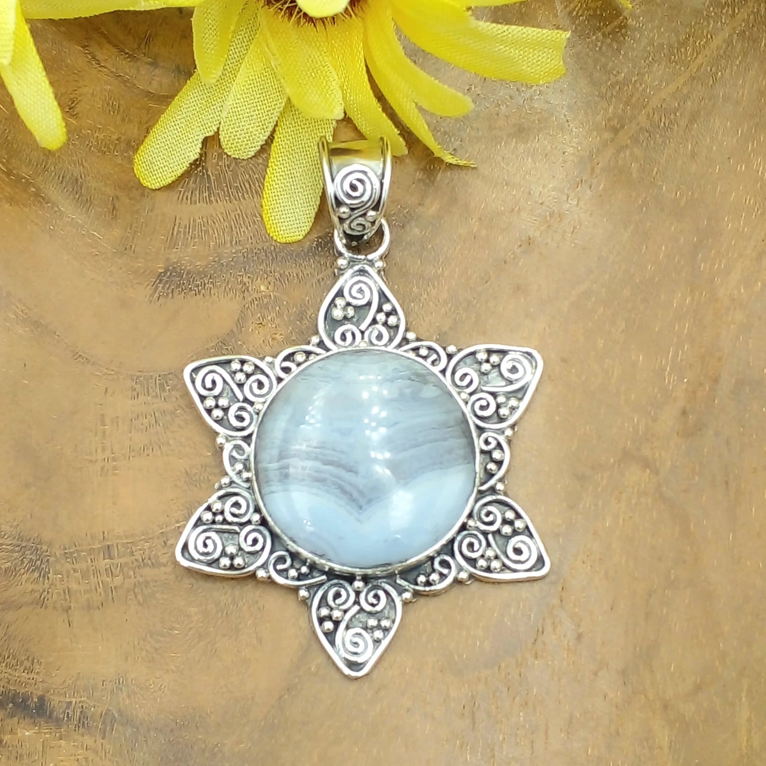 Balinese Silver Pendant with Gems P839C-W378 - Image 2