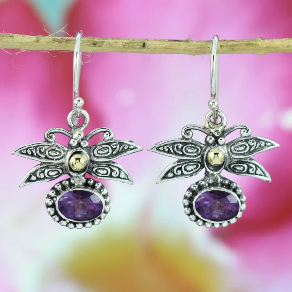 Ethnic Dragonfly 925 Silver Earrings with Stones E1270AMYW323