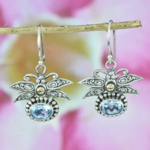Ethnic Dragonfly 925 Silver Earrings with Stones E1270AMYW323 - Image 3